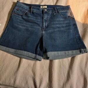 University navy blue medium dark wash denim shorts with cuffed hem
